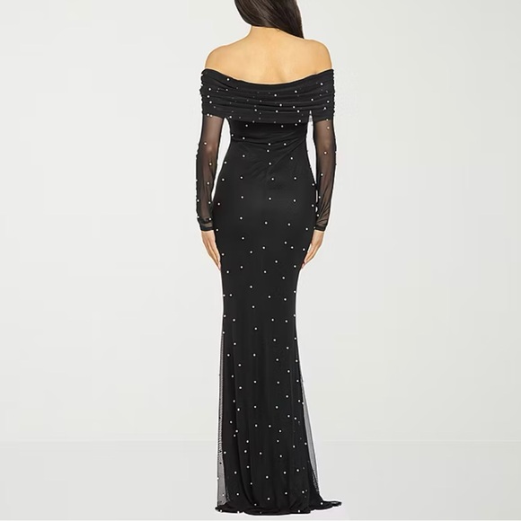 JCPenney Premier Amour Black Long Sleeve Off-Shoulder Dress, Size 12. Worn Once! - Picture 5 of 5